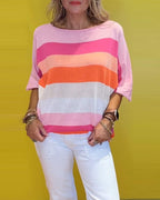 T-shirt a righe girocollo stampato
