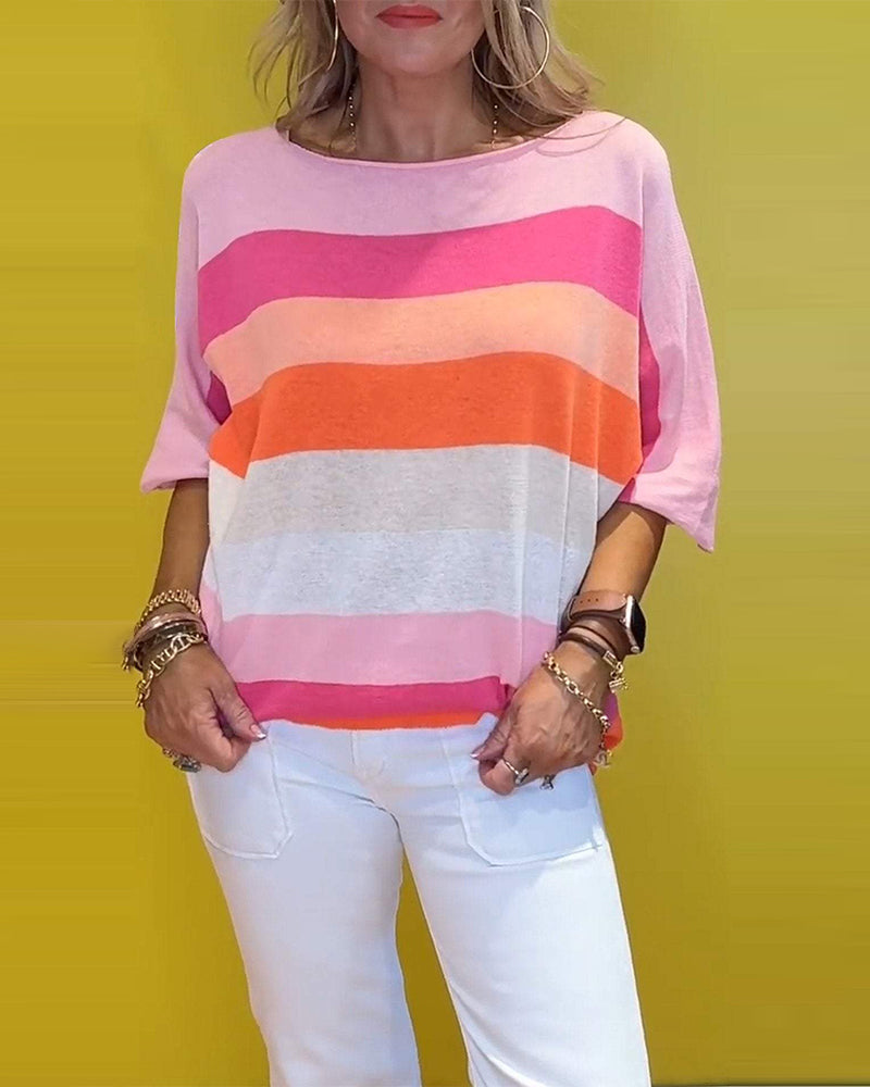 T-shirt a righe girocollo stampato