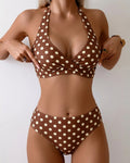 Bikini due pezzi a pois con scollo a fiocco