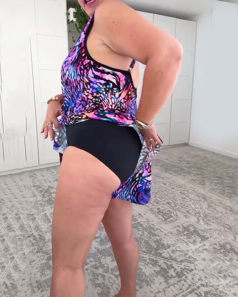 Costume da Bagno Intero a V con Stampa Colorata