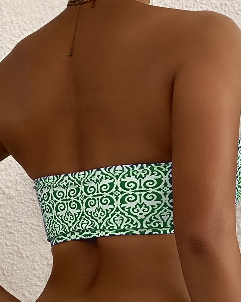 Bikini a Fascia con Stampa Floreale Due Pezzi