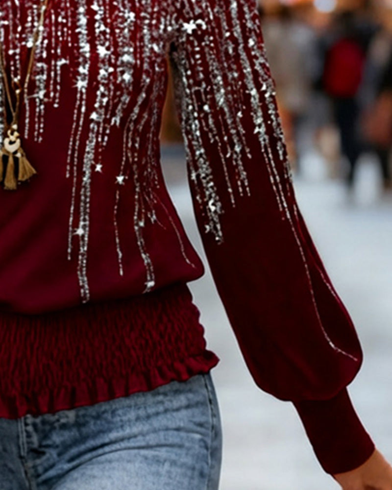 Maglia di tendenza a maniche lunghe con scollo rotondo