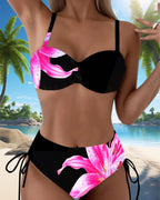 Bikini a triangolo con laccetti e stampa floreale