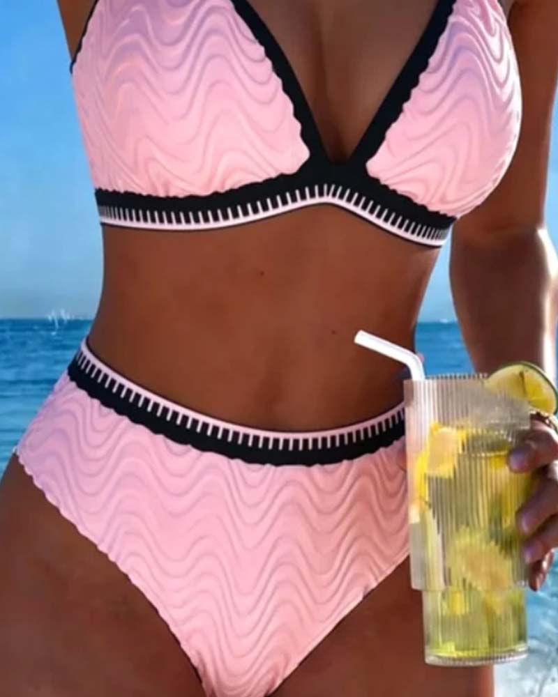 Bikini A Blocchi Di Colore Doppia Bretella Testurizzato