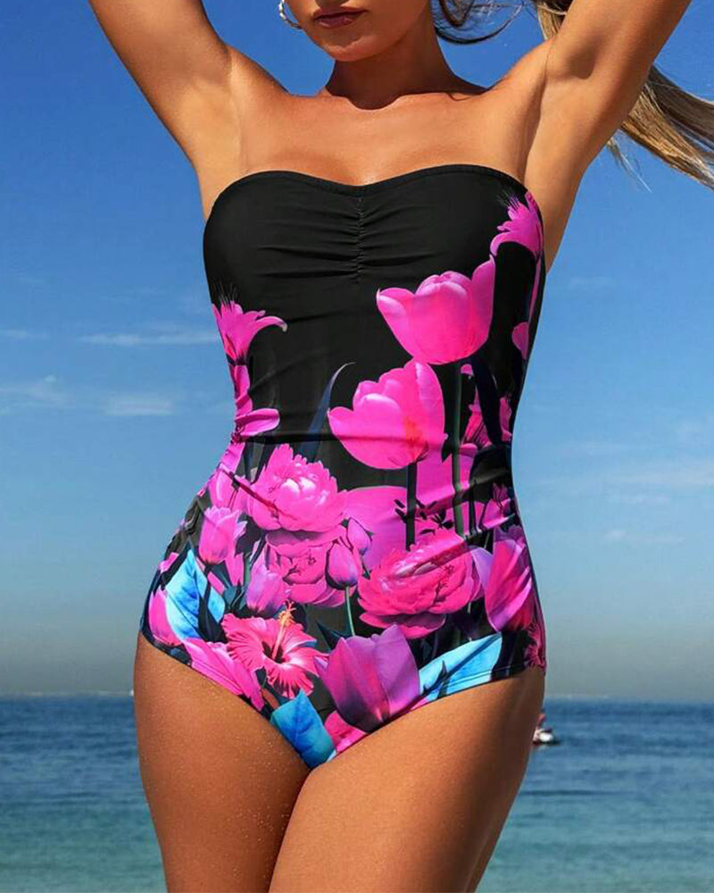 Costume Da Bagno Intero Con Stampa Floreale A Fascia