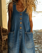 Tuta in denim casual con tasche