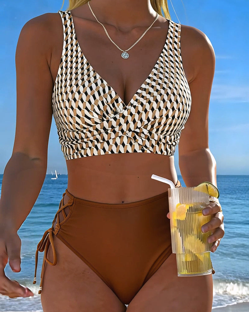 Bikini Geometrico Stampato con Fiocco