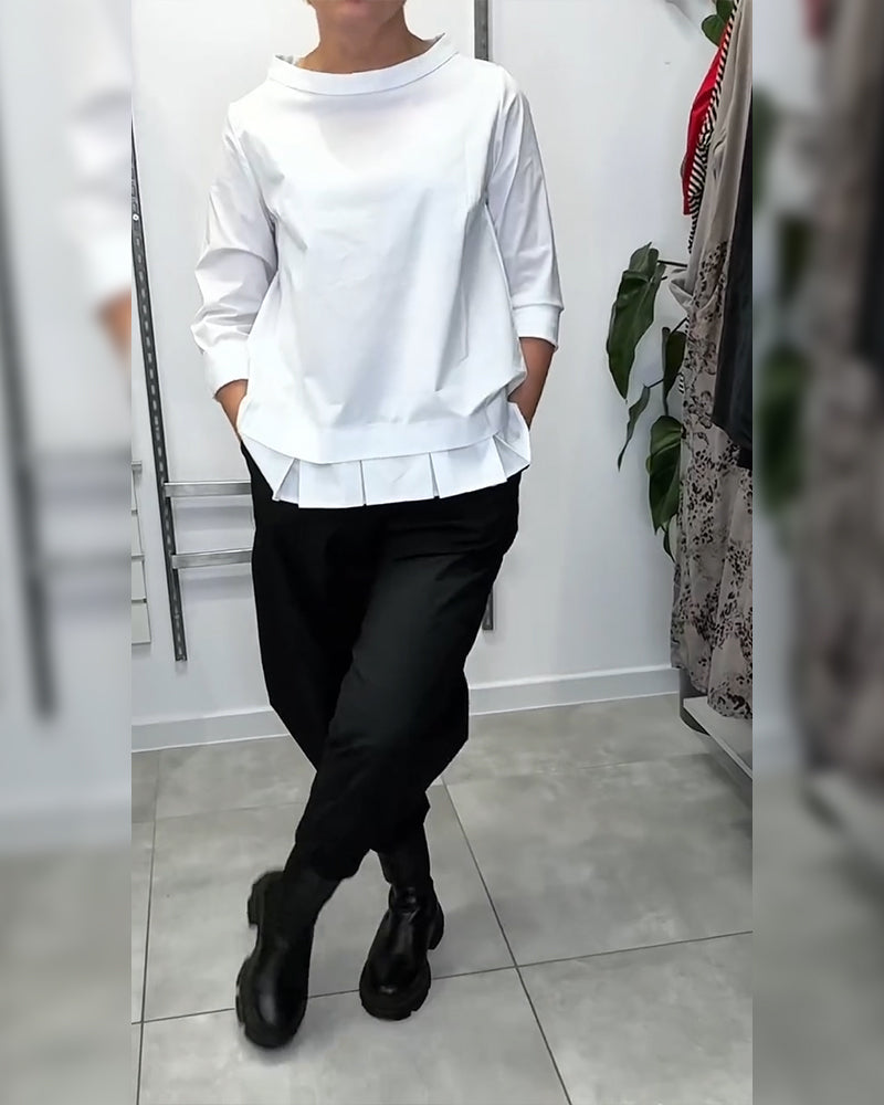 100% cotone Camicetta con colletto largo tinta unita casual