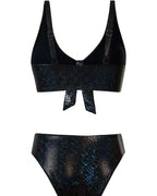 Bikini stampa serpente con laccetti, vita alta, triangolo