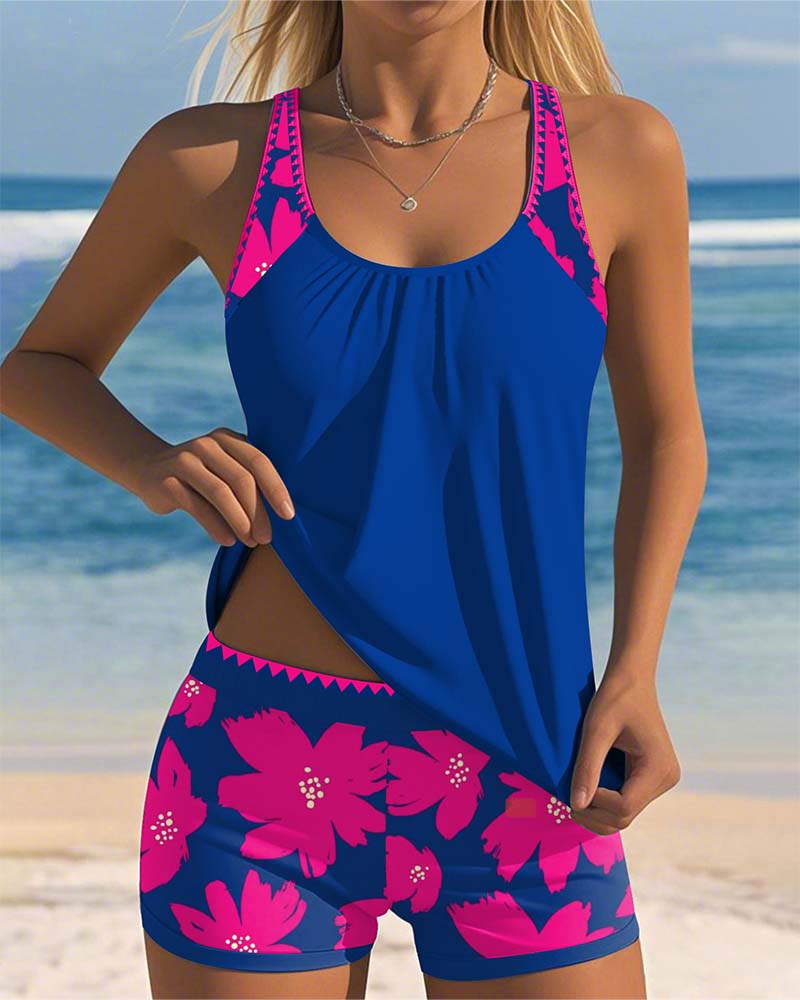 Tankini con scollo a U senza maniche stampa boxer