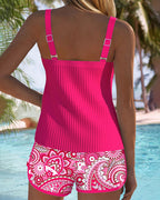 Tankini Due Pezzi Stampa Senza Maniche con Schiena Scoperta