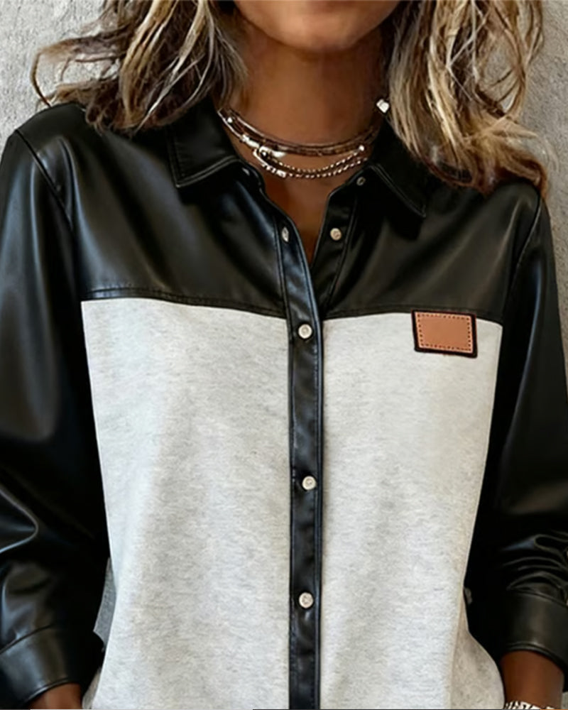 Camicia in pelle patchwork con risvolti