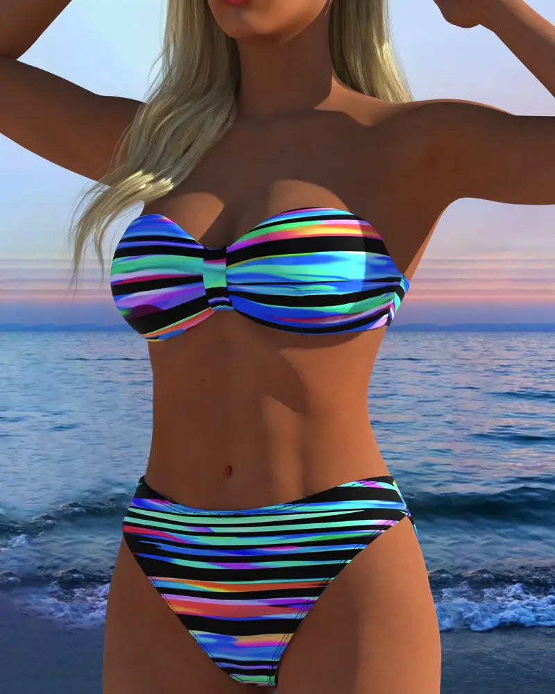 Costume da bagno sexy a righe arcobaleno