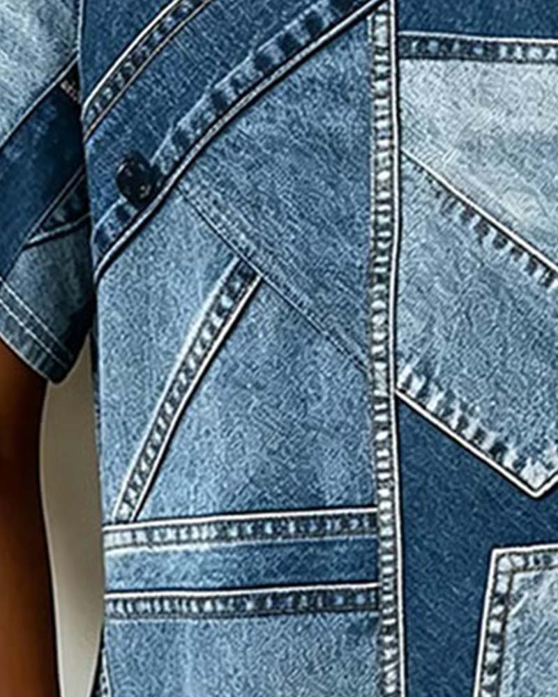 T-shirt Jeans Patchwork Stampa Designer