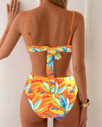 Costume da bagno sexy con stampa, reggiseno a contrasto, due pezzi