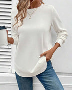 T-shirt girocollo a maniche lunghe tinta unita