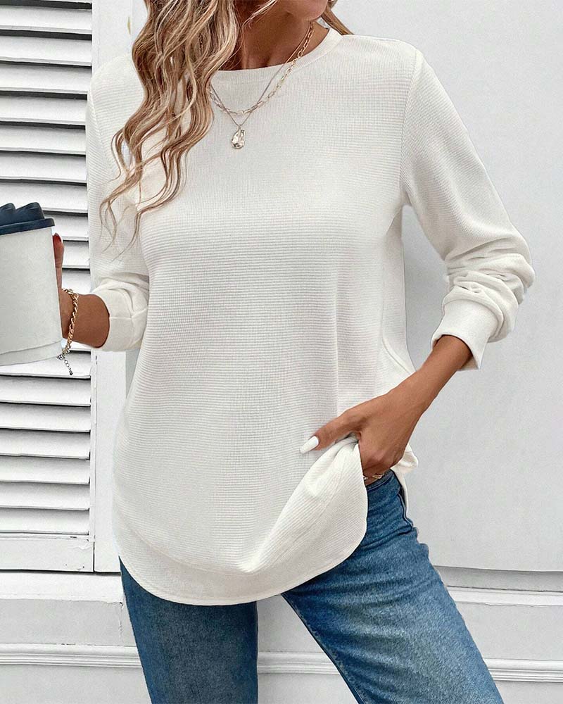 T-shirt girocollo a maniche lunghe tinta unita