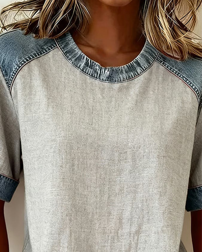 Top Jean Patchwork Maniche Corte