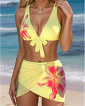 Bikini a stampa petali con stile gonna due pezzi