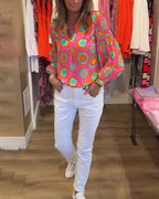 Blusa casual a maniche lunghe con stampa geometrica