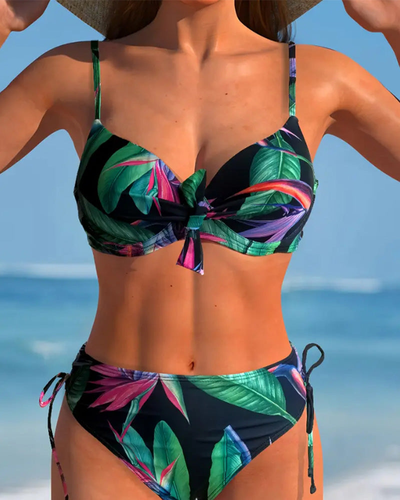 Costume da bagno stampato con spalline reggiseno a triangolo