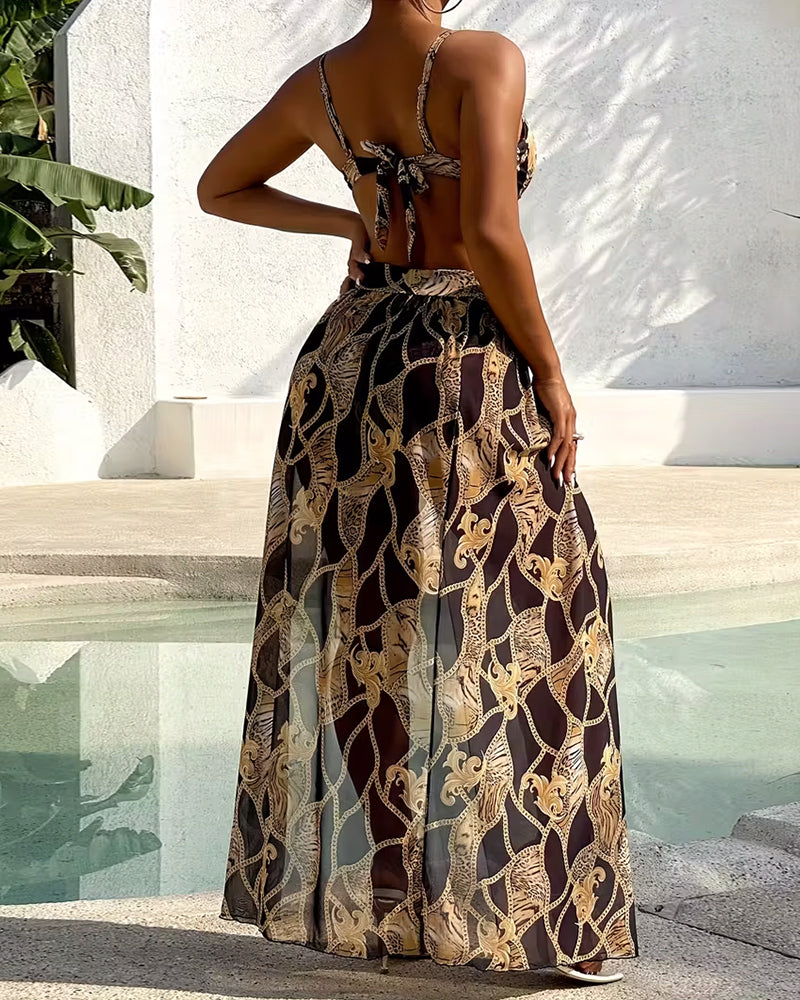 Bikini stampa leopardata con catena