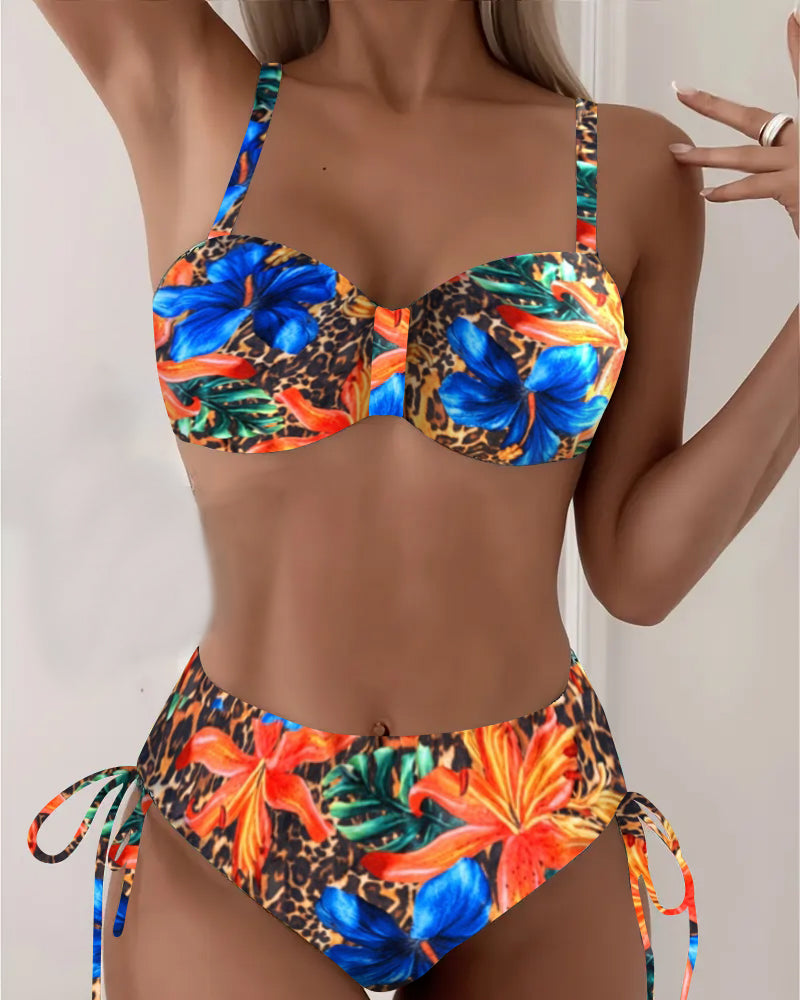Bikini Bralette Stampa Floreale Leopardata