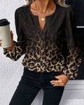 Camicia maniche a sbuffo sfumata stampa leopardata