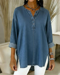 Camicia in denim con scollo a V e bottoni