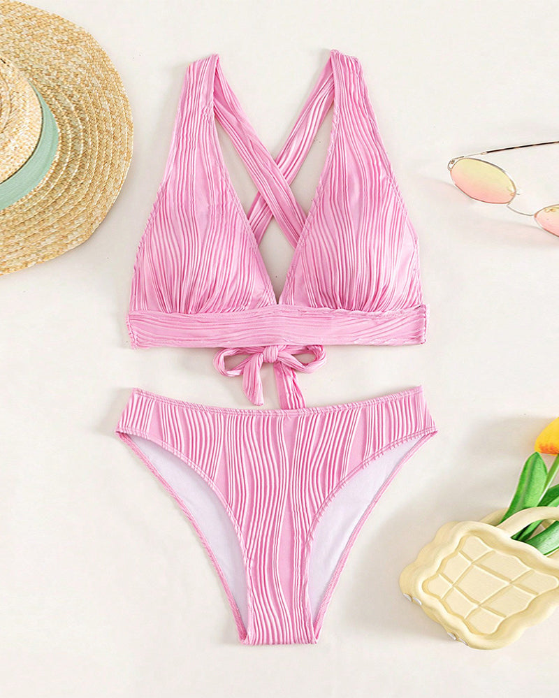 Bikini sexy a V profondo tinta unita