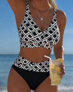 Costume da bagno a due pezzi stile reggiseno con motivo a rombi
