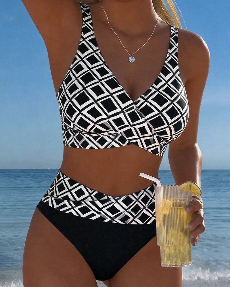 Costume da bagno a due pezzi stile reggiseno con motivo a rombi