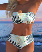 Bikini a fascia con stampa botanica tropicale