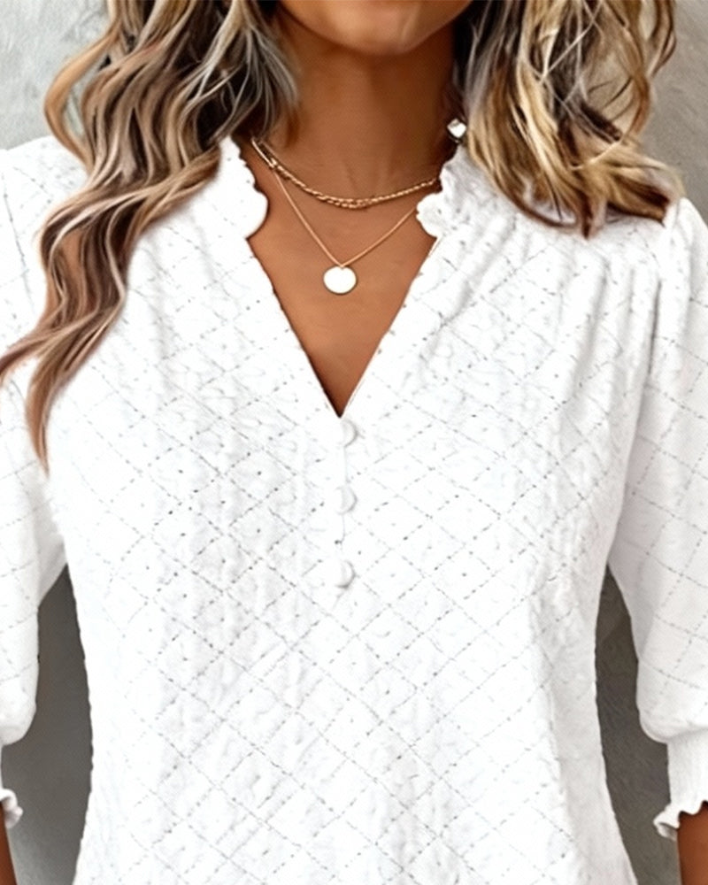 Top scollo a V con motivo Argyle e maniche corte