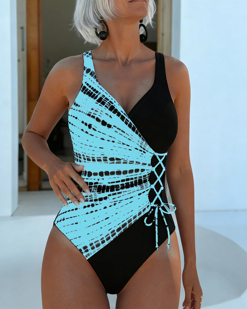 Costume Intero Color Block A Pois