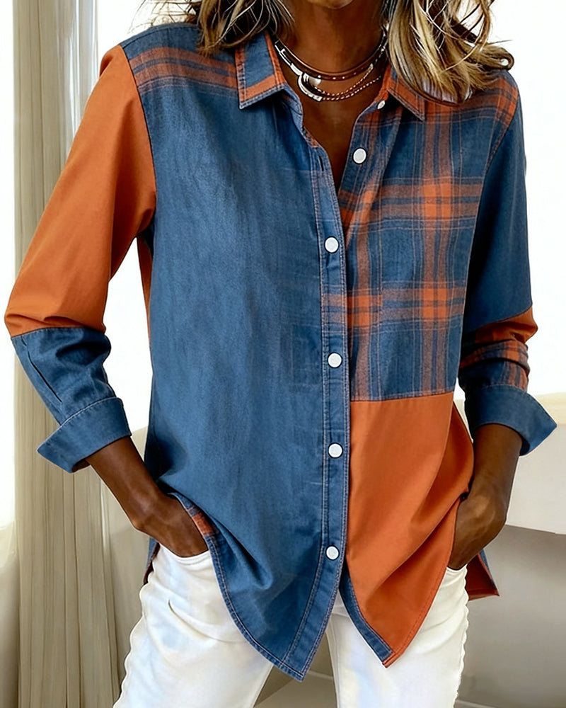 Camicia con revers e fantasia a quadri a contrasto
