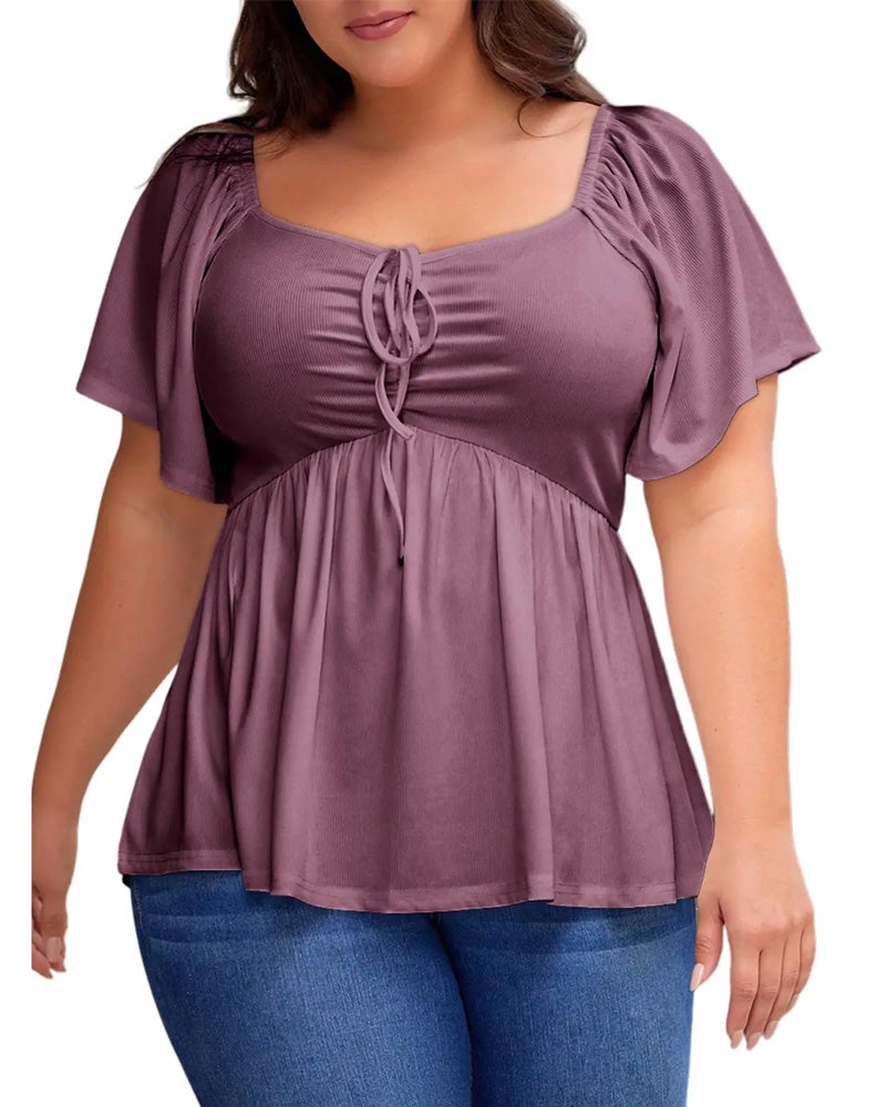 T-shirt manica a sbuffo con scollo quadrato taglia grande