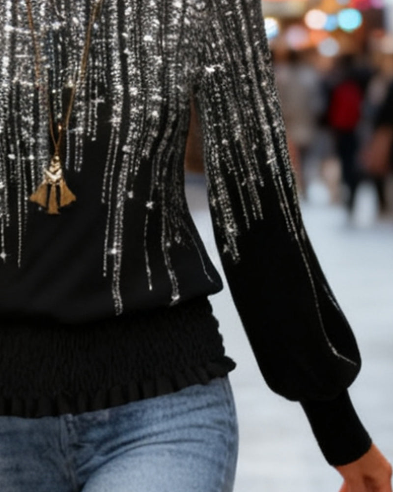 Maglia di tendenza a maniche lunghe con scollo rotondo