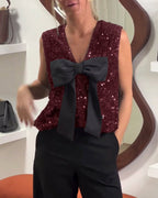 Canotta alla moda con nodo e paillettes