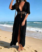 Costume da bagno copricostume in pizzo intagliato con allacciatura