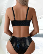 Bikini stampa serpente con laccetti, vita alta, triangolo