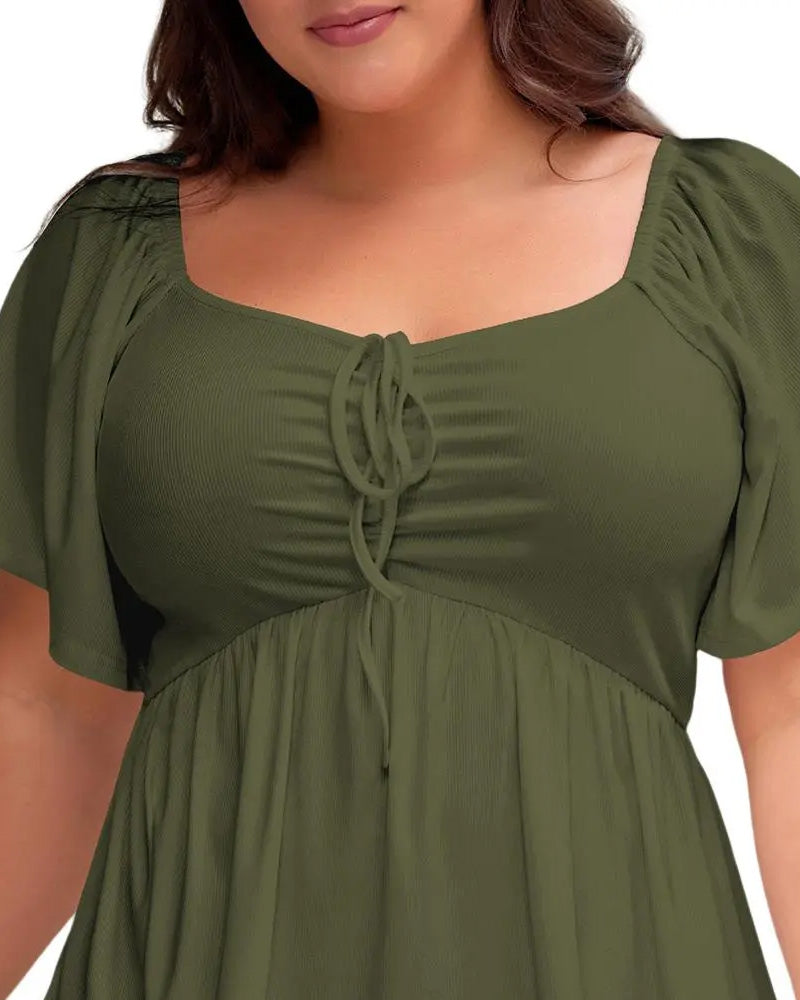 T-shirt manica a sbuffo con scollo quadrato taglia grande