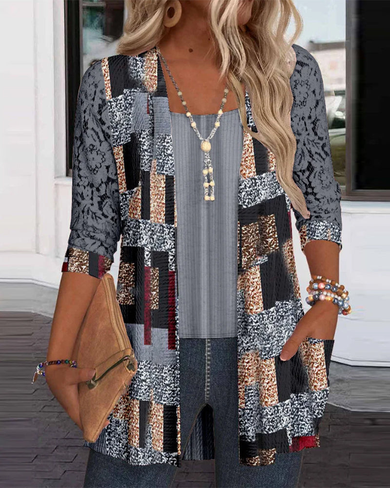 Camicia a maniche lunghe stampata stile due pezzi finto