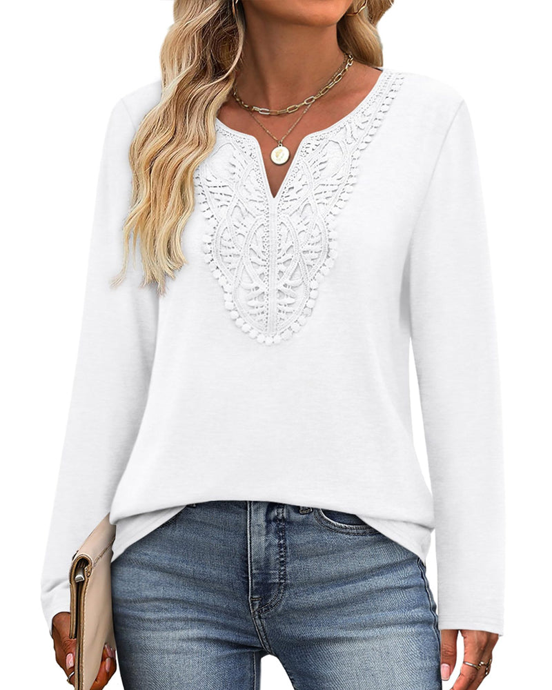 Elegante Top Scollo a V a Maniche Lunghe da Donna