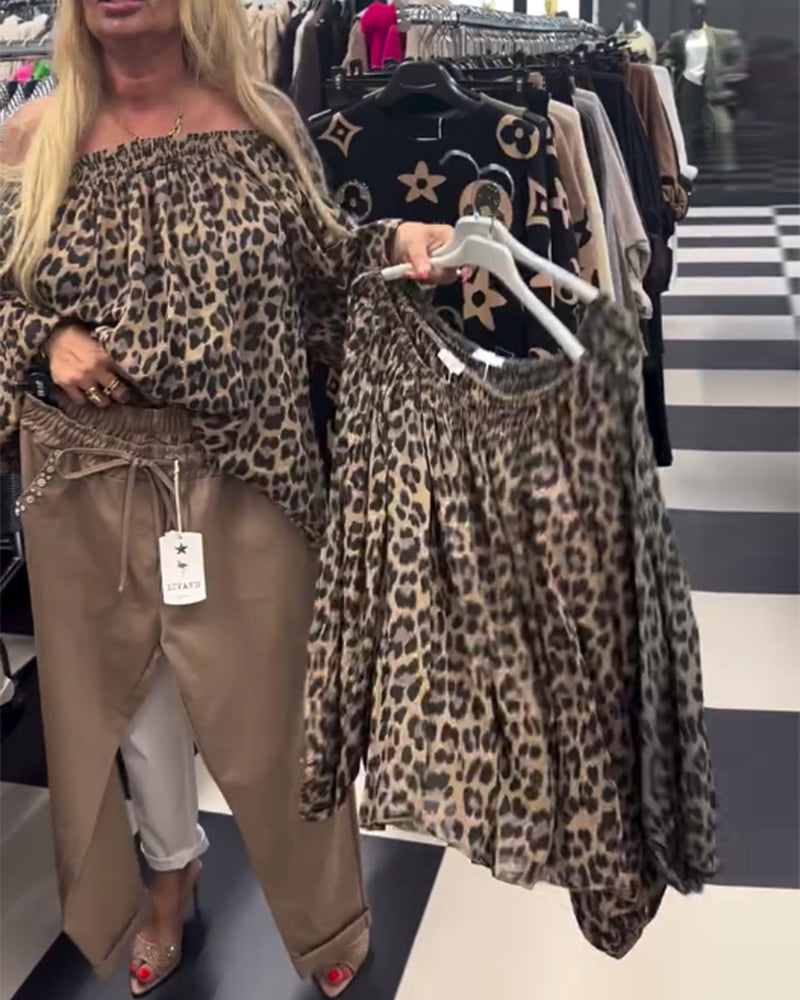 Camicetta alla moda con stampa leopardata monospalla