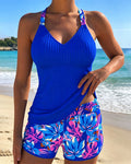 Tankini a Costine con Stampa Stile Boxer