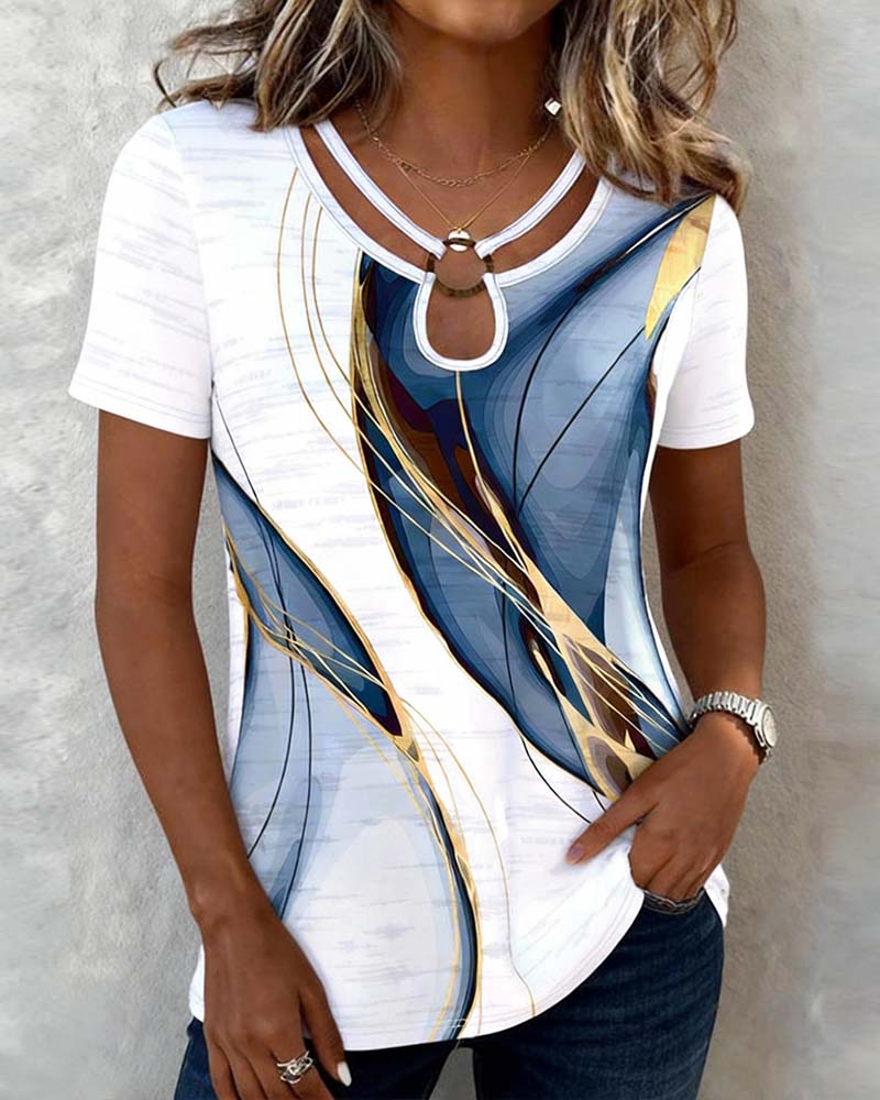 T-shirt stampato astratto girocollo a maniche corte