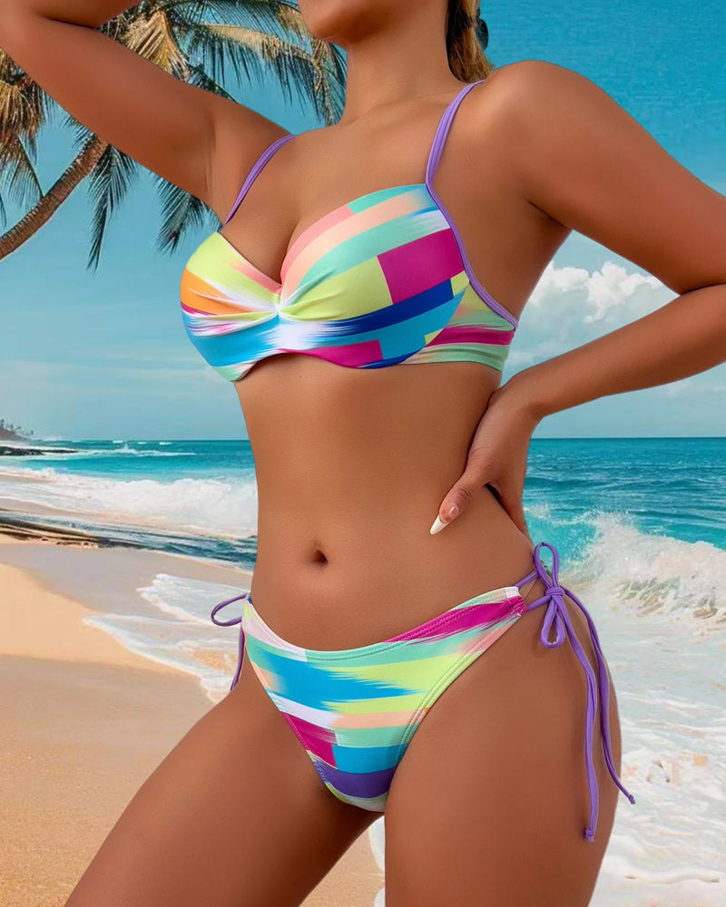 Bikini due pezzi stampato con cordino