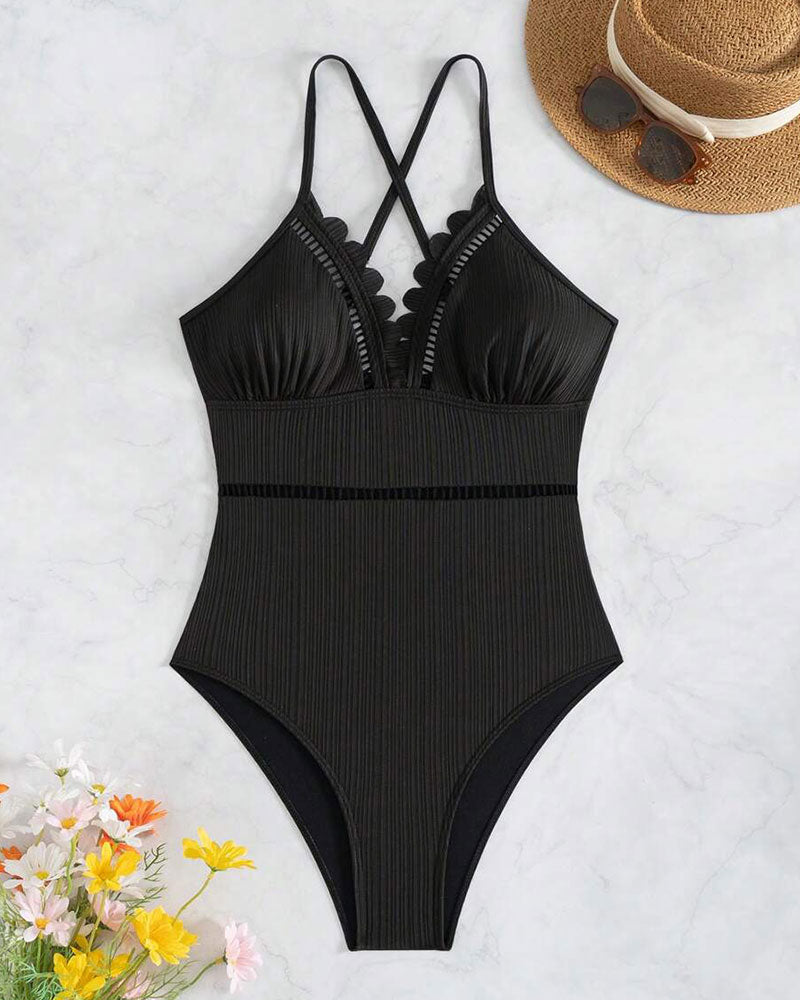 Costume da Bagno Intero Sexy Monocromatico Scavato