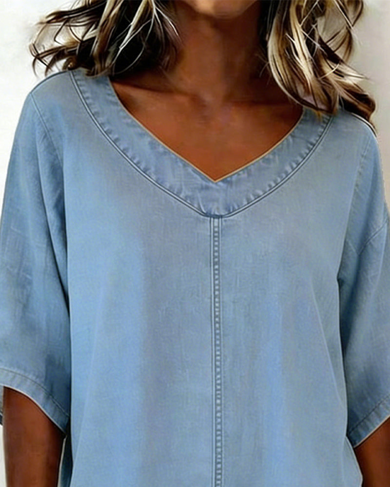Top scollo a V casual in denim